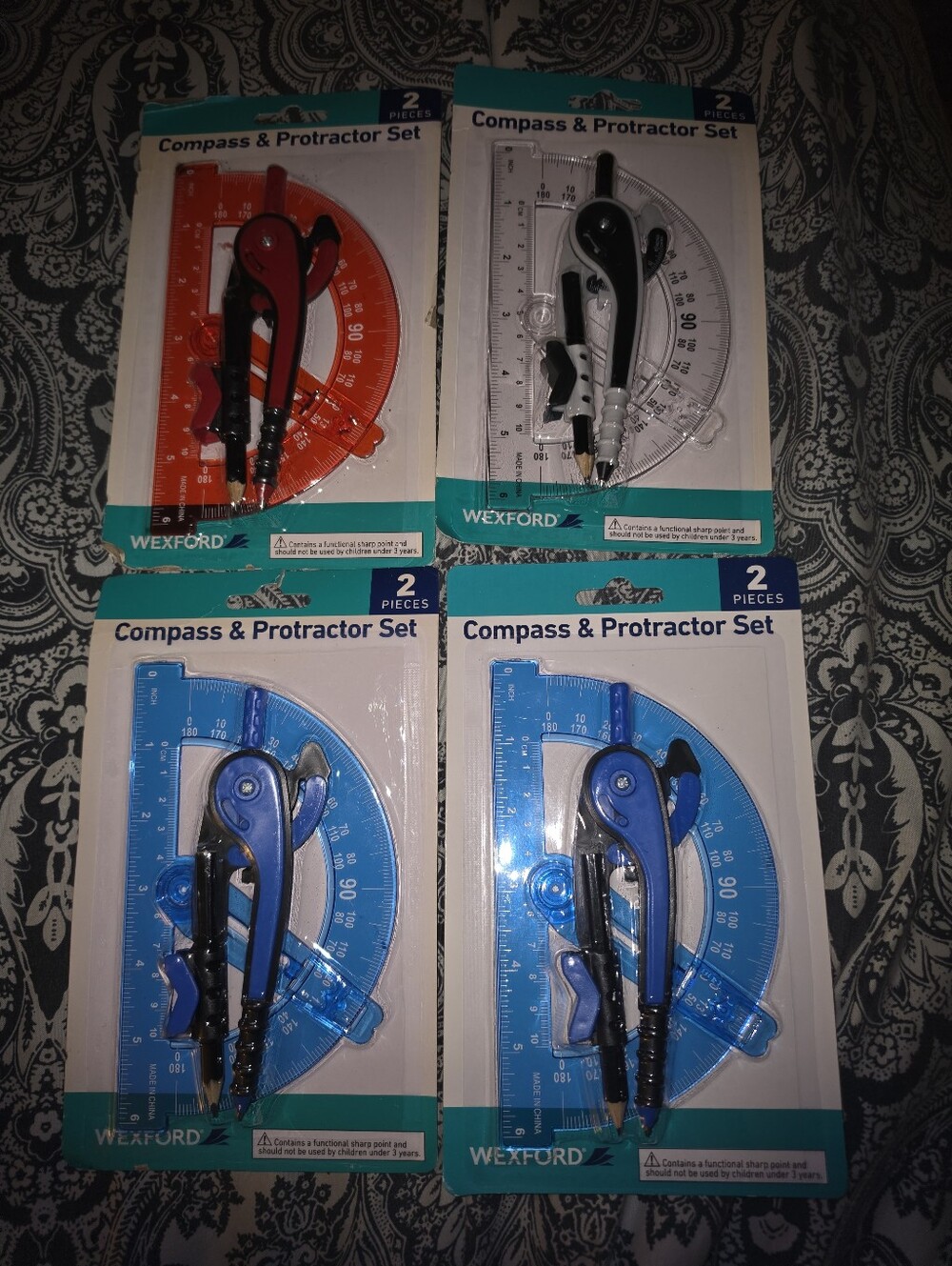 (4)Compass & Protractor Set - Blue and Red